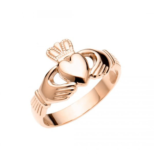 Ladies 9K Heavy Rose Gold Fallers Claddagh Ring