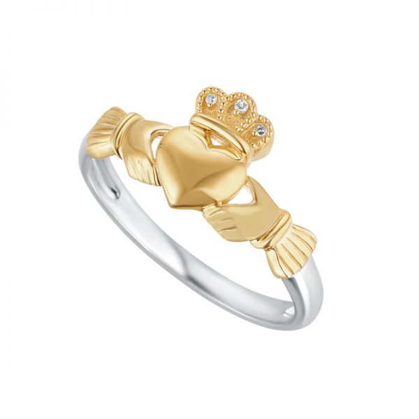 10K Gold & Sterling Silver Claddagh Diamond Ring